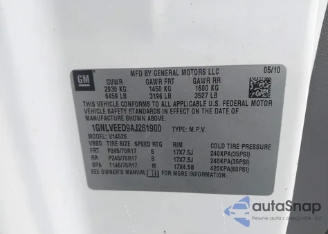 2010 Chevrolet Traverse Ls from USA, damaged, VIN 1GNLVEED9AJ261900